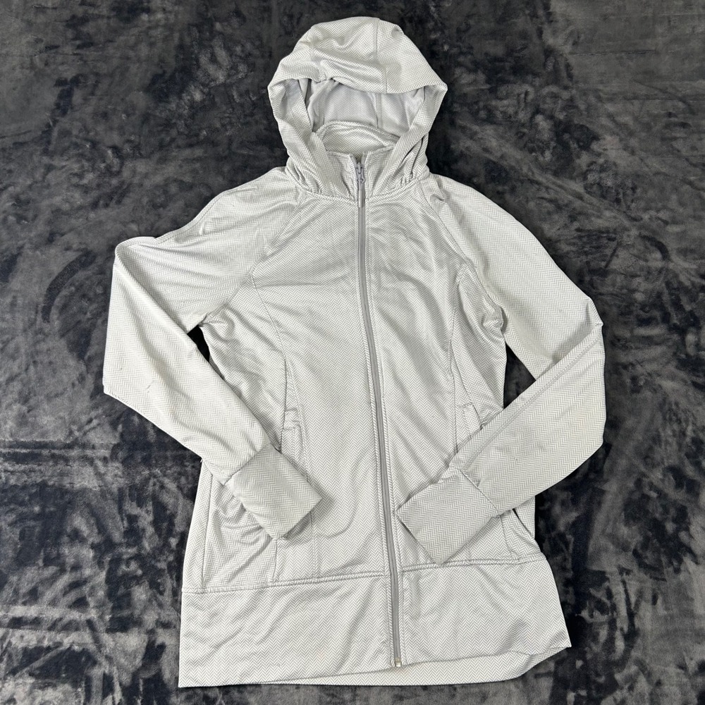 Mondetta Full Zip Hoodie Womens Medium Grey Herringbone Chevron Thumbhole‎ 2036